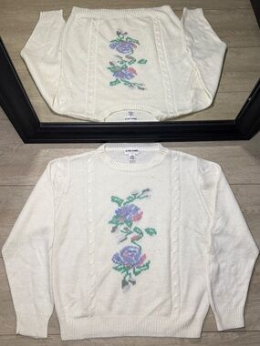 Vintage 1990s Alfred Dunner White Floral Cardigan Sweater